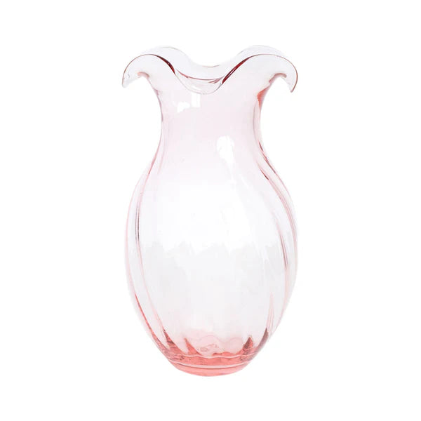 Pink glass vase with fluted design 