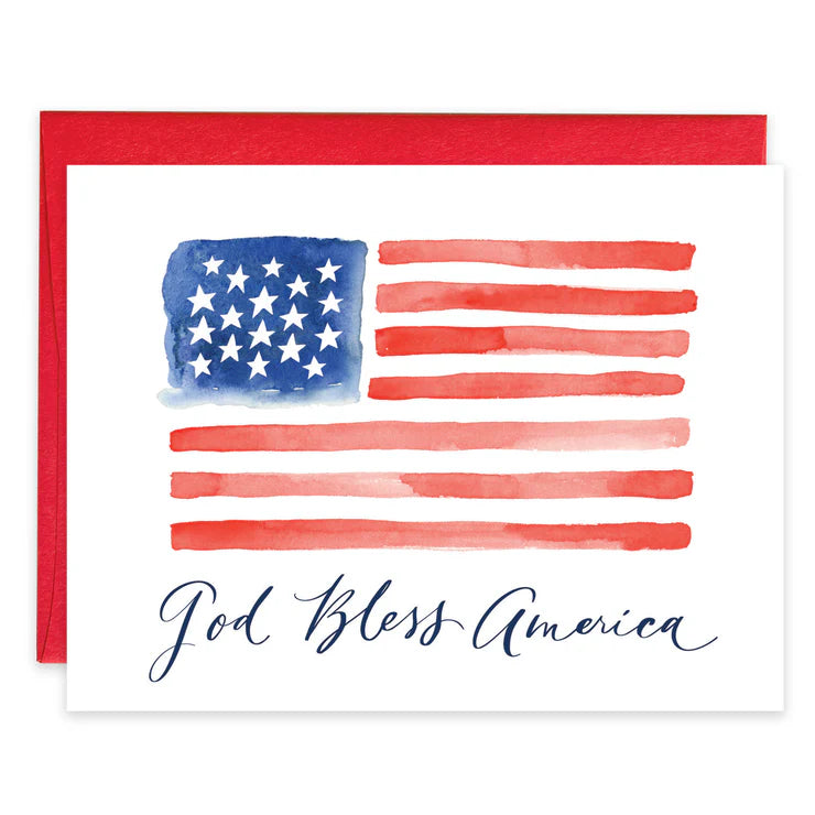 Note cards with a watercolor American flag with 'God Bless America' text on a white background.