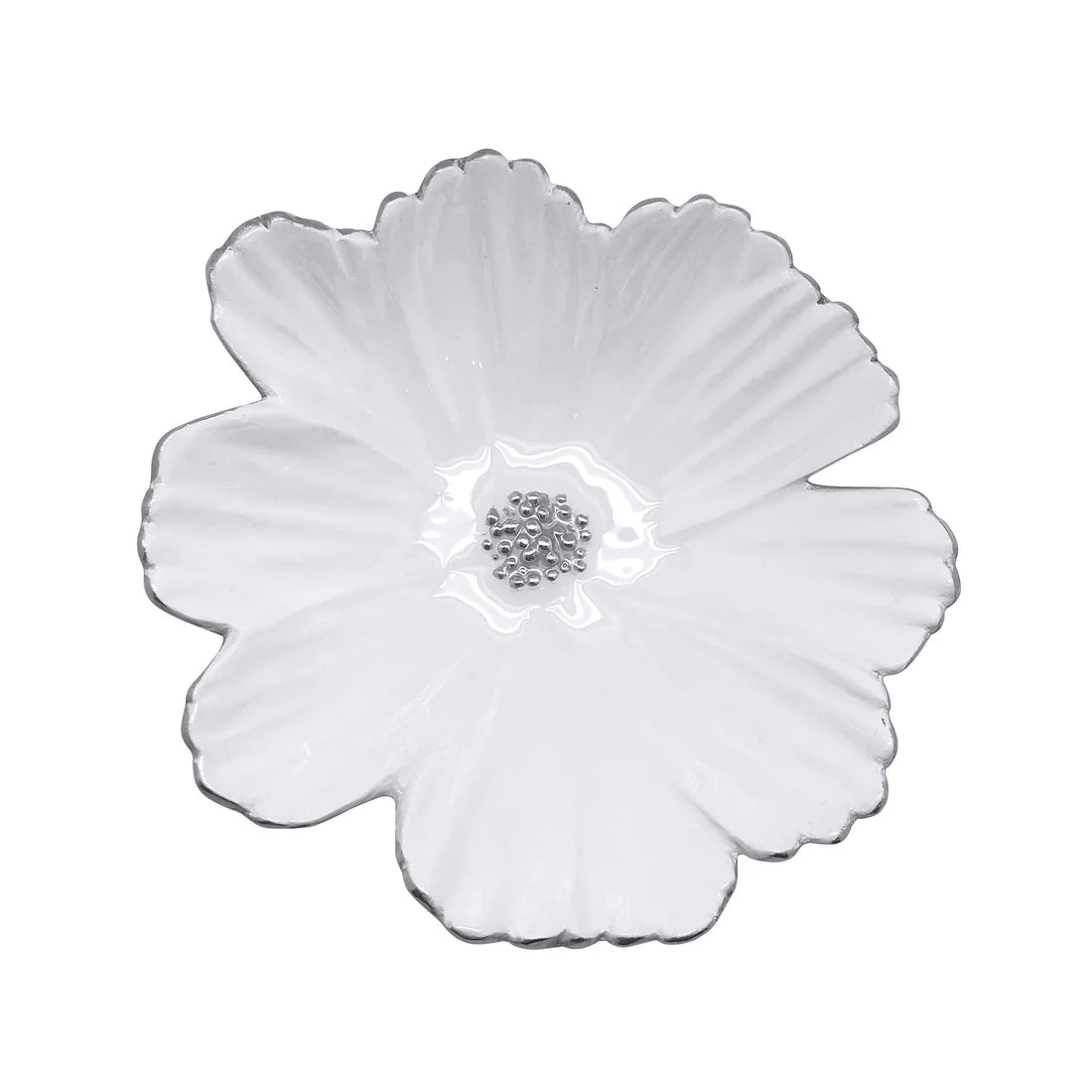 White on silver floral cosmos plate