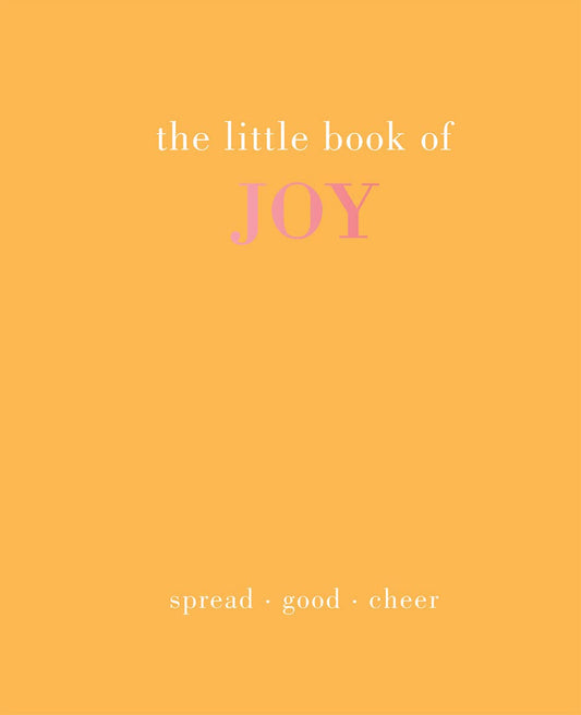 Book cover of 'the little book of JOY' with a yellow background and pink text.