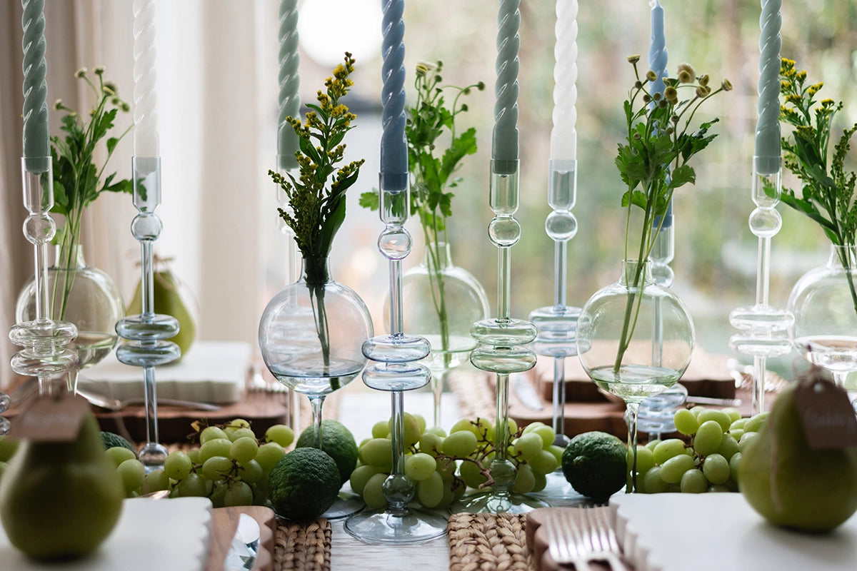 Sage Glass Candlestick Medium