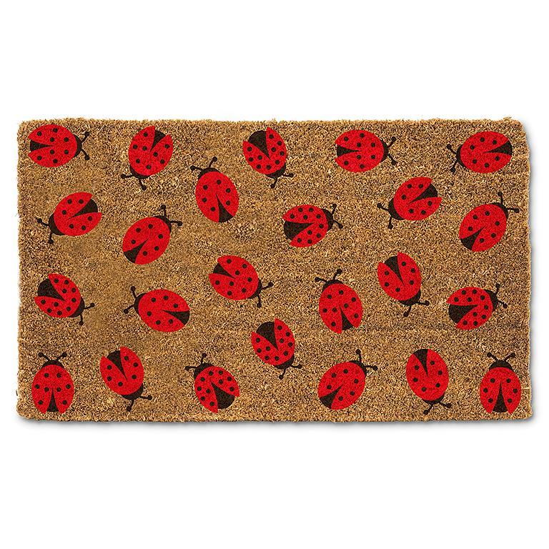 coir doormat with an allover ladybug design