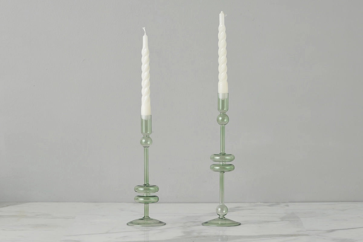 Sage Glass Candlestick Medium