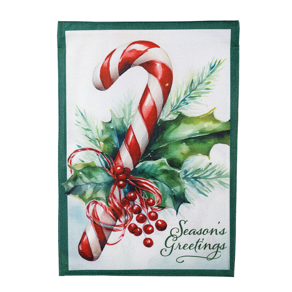 Seasons Greetings Candy Cane Burlap Garden Flag