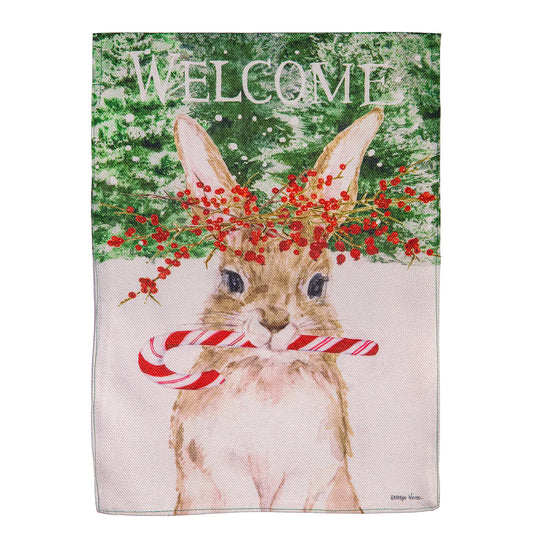 Candy Cane Rabbit Burlap Garden Flag