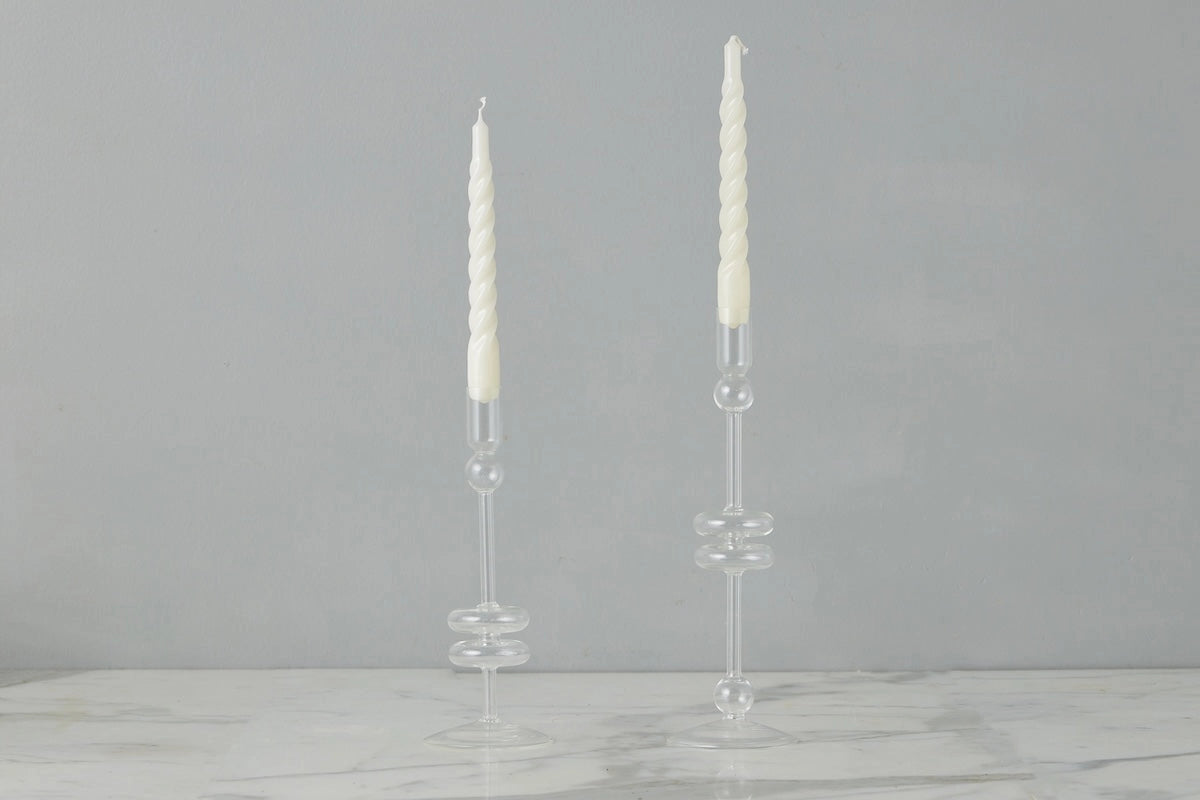Clear Glass Candlestick Large
