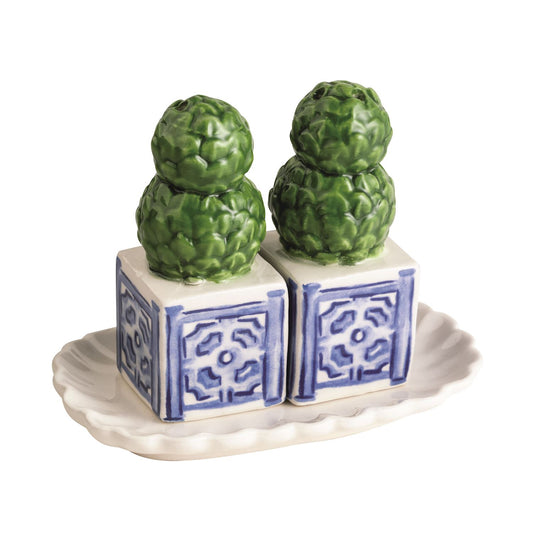 mudpie, mud pie, topiary salt pepper collection spring table