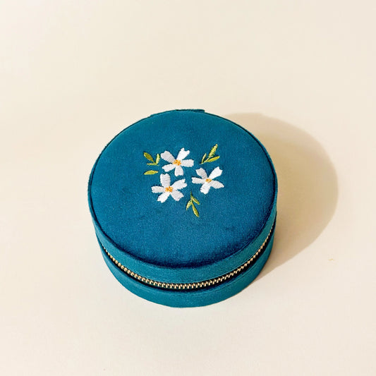 Round Velvet Jewelry Case Teal