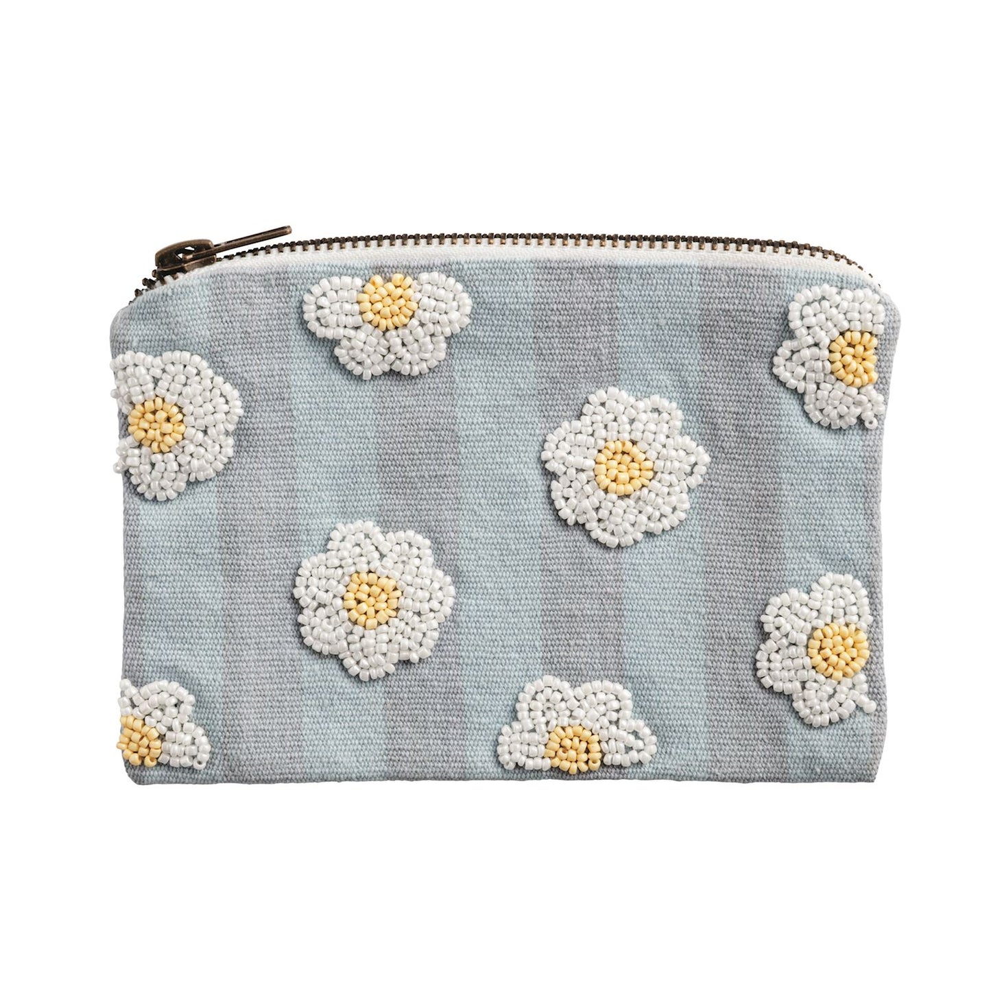 Mudpie Zipper Pouch Blue Stripe with Floral Beads