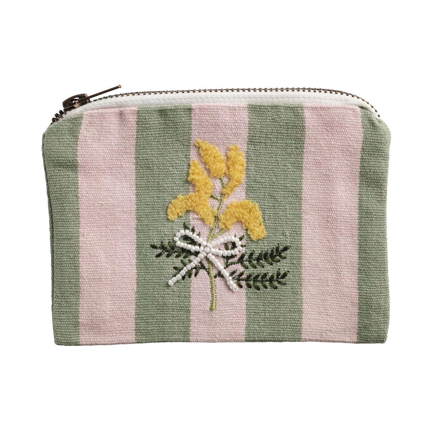 Mudpie Embroidered Zipper Pouch Pink Stripe