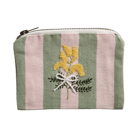 Mudpie Embroidered Zipper Pouch Pink Stripe