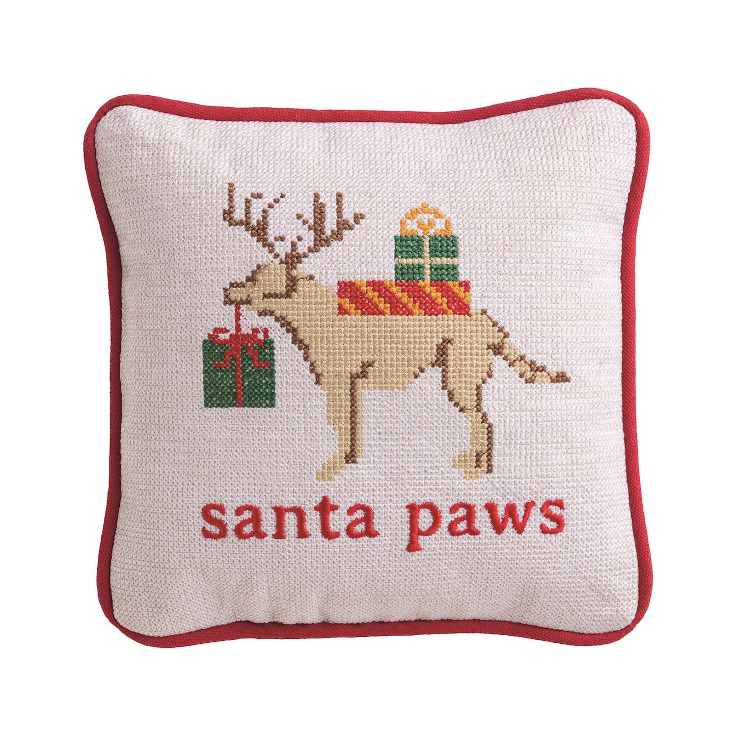 Mudpie Santa Paws Needlepoint Pillow