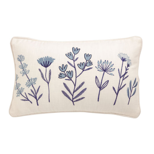 Mudpie Crewel Floral Lumbar Pillow