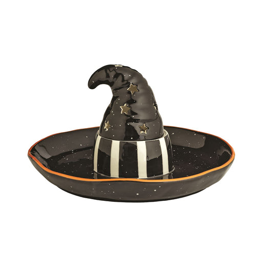 Halloween Light up witch hat chip and dip, with the hat featuring a striped brim and cut out stars