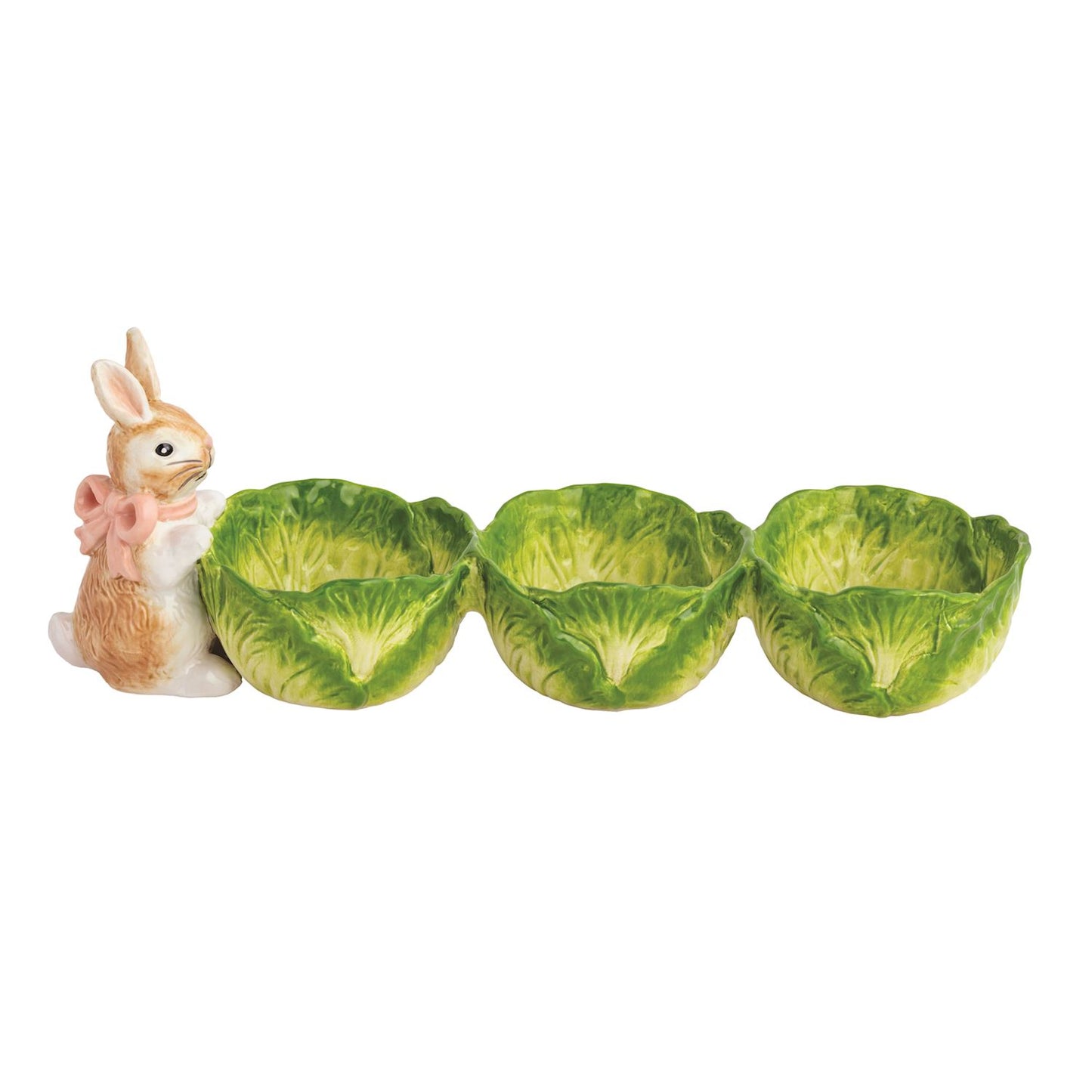 SALE Mudpie Bunny Cabbage Triple Tidbit Dish