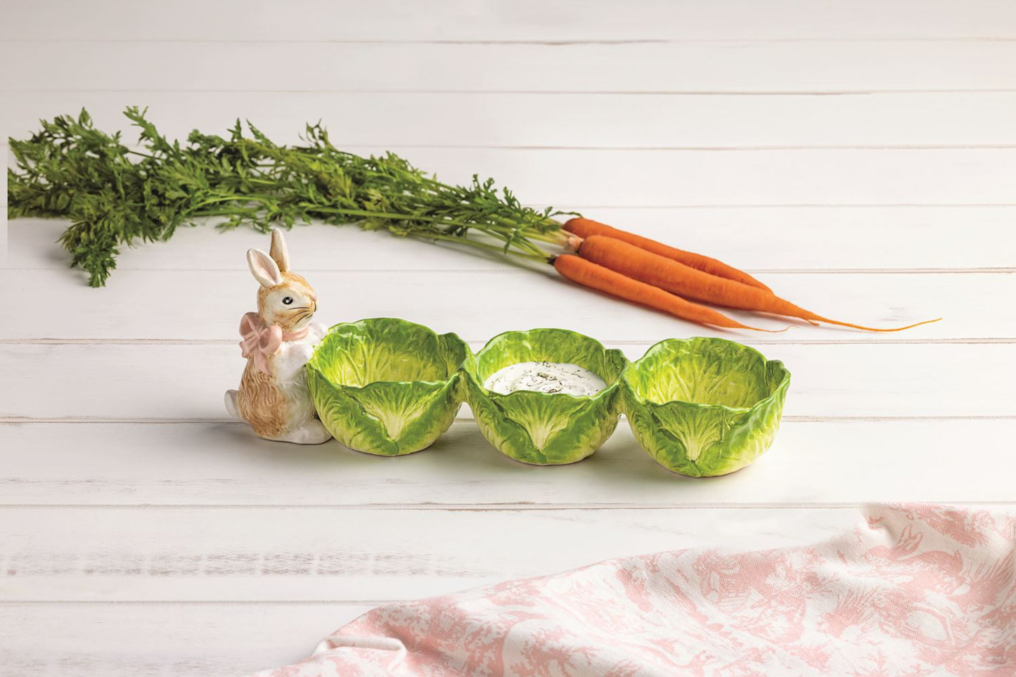 SALE Mudpie Bunny Cabbage Triple Tidbit Dish