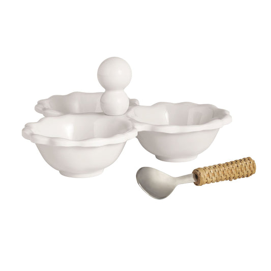 Mudpie Ruffle Melamine Triple Tidbit Dish