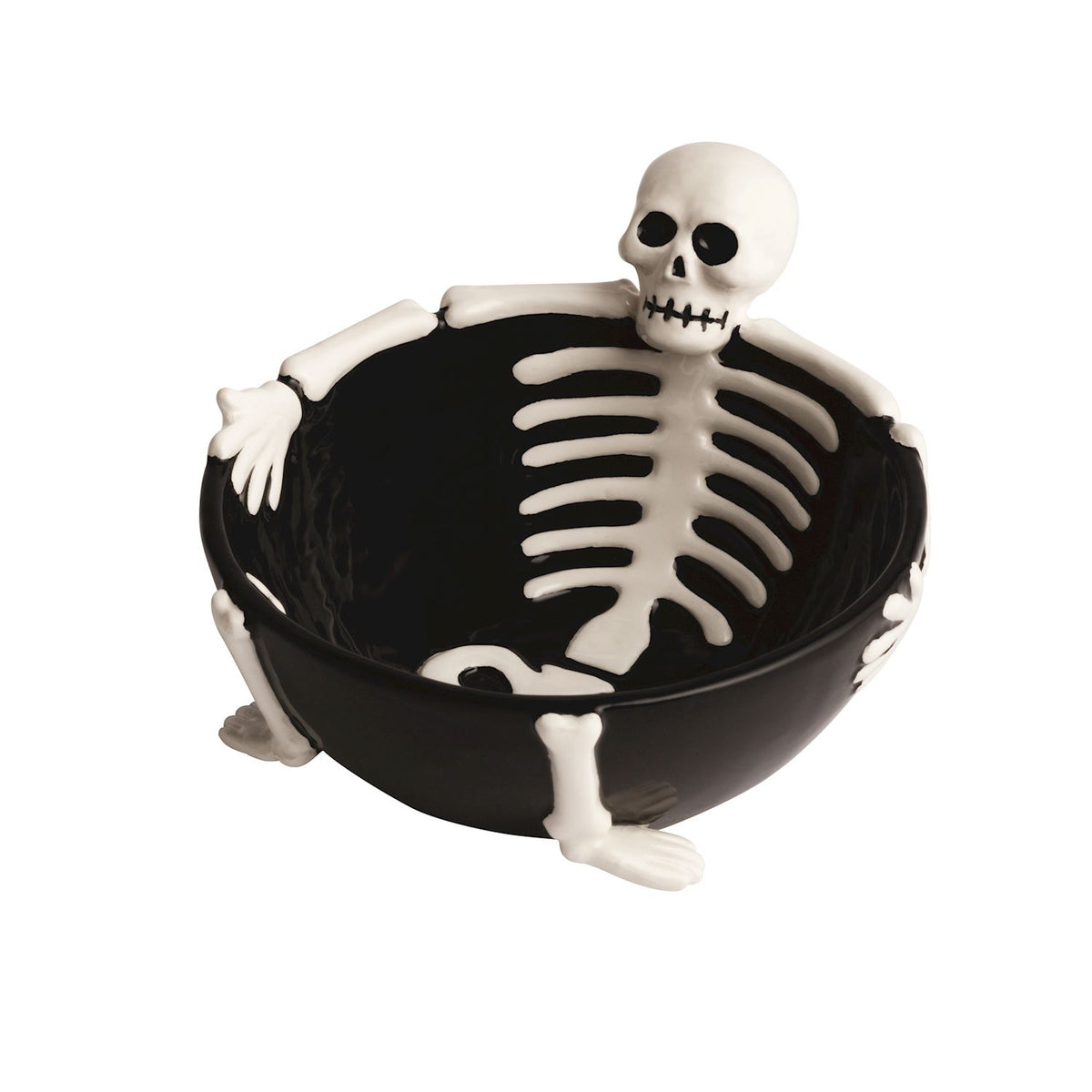 3 dimensional Skeleton design on a black bowl 