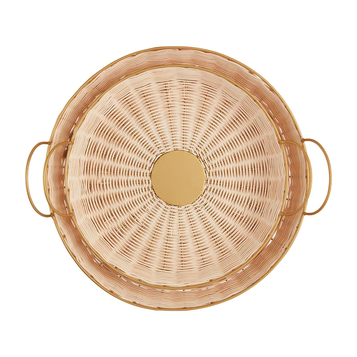 Mudpie Round Woven and Brass Tray Set