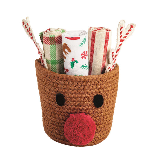 Mudpie Reindeer Basket Towel Set