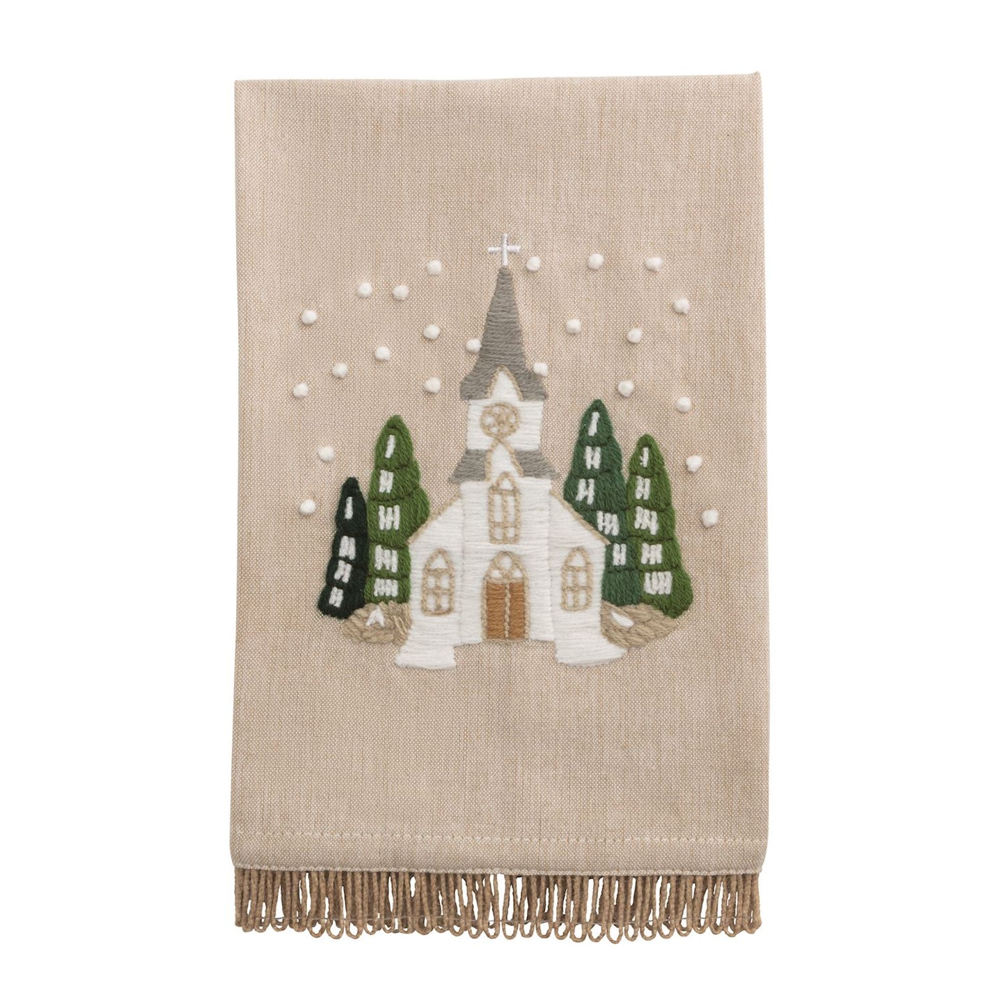 Mudpie White Church Embroidered Towel