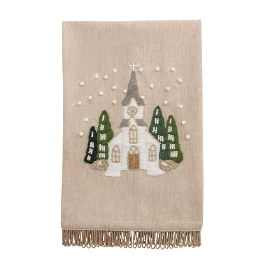 Mudpie White Church Embroidered Towel
