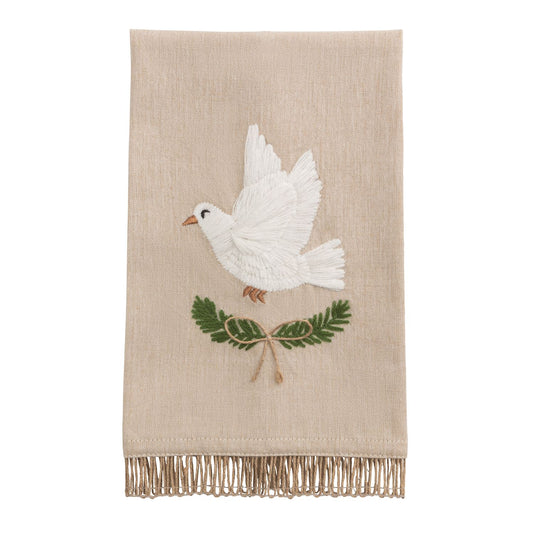 Mudpie White Dove Embroidered Towel