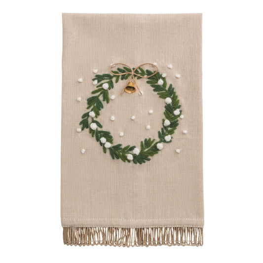 Mudpie White Wreath Embroidered Towel