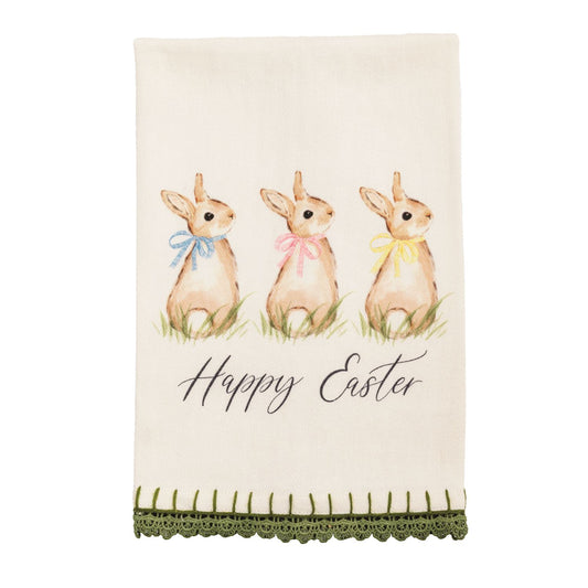 SALE Mud Pie Towel Happy Easter with Crochet Trim