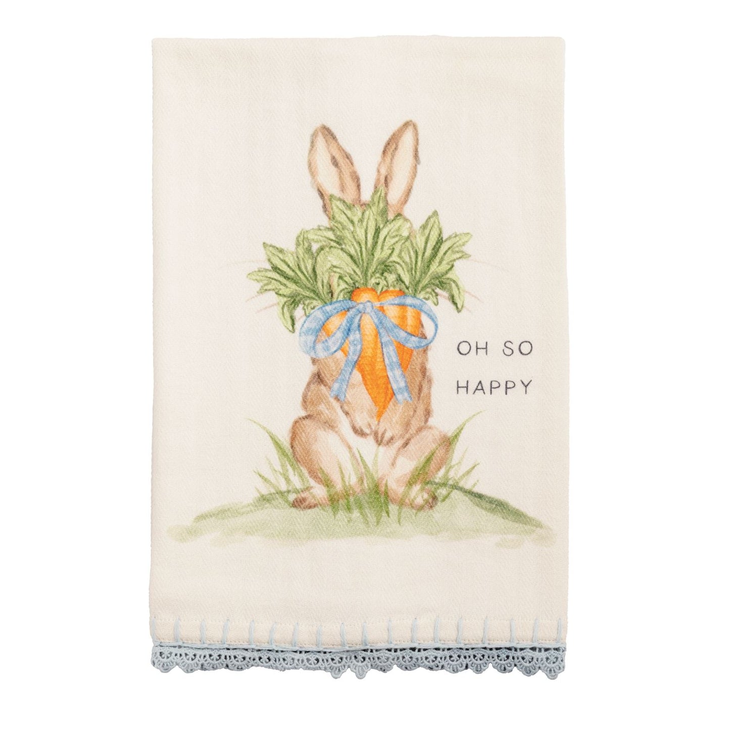 SALE Mud Pie Towel Oh So Happy with Crochet Trim