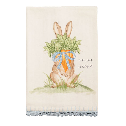 SALE Mud Pie Towel Oh So Happy with Crochet Trim