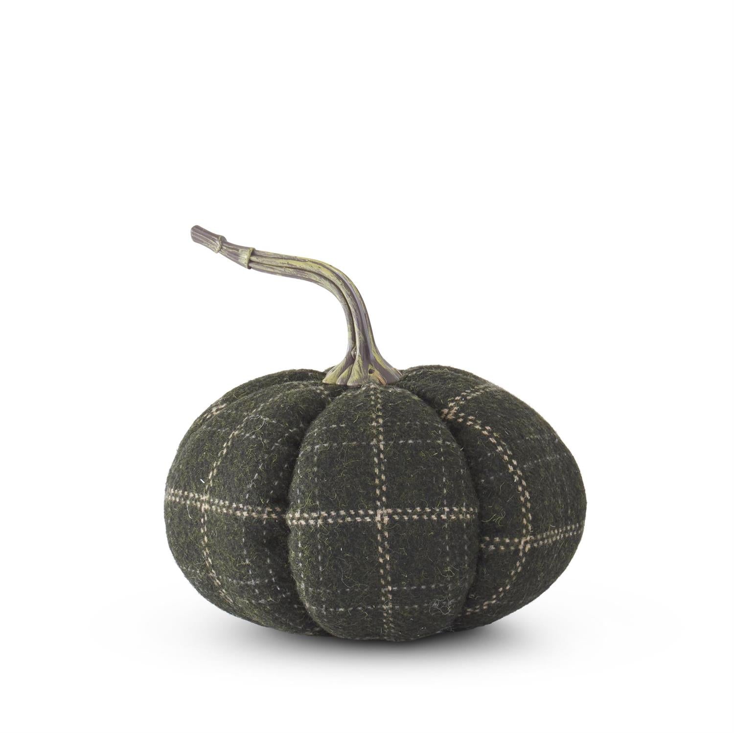 Fabric pumpkin with a green and tan plaid design