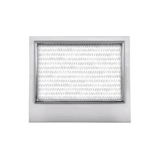 A silver-colored metal picture frame designed to hold a 4x6 picture.