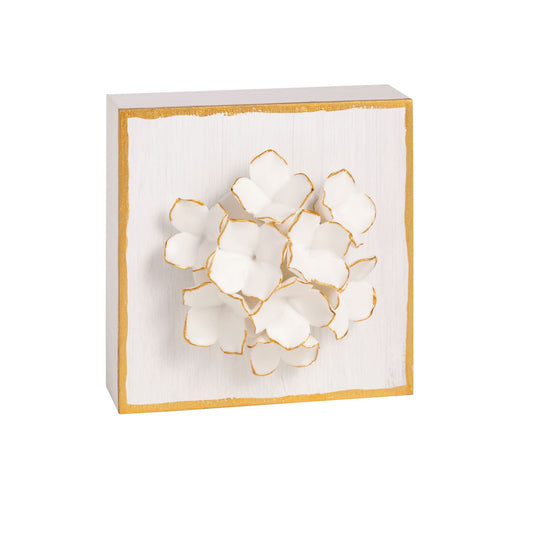 Mudpie White Flower Plaque
