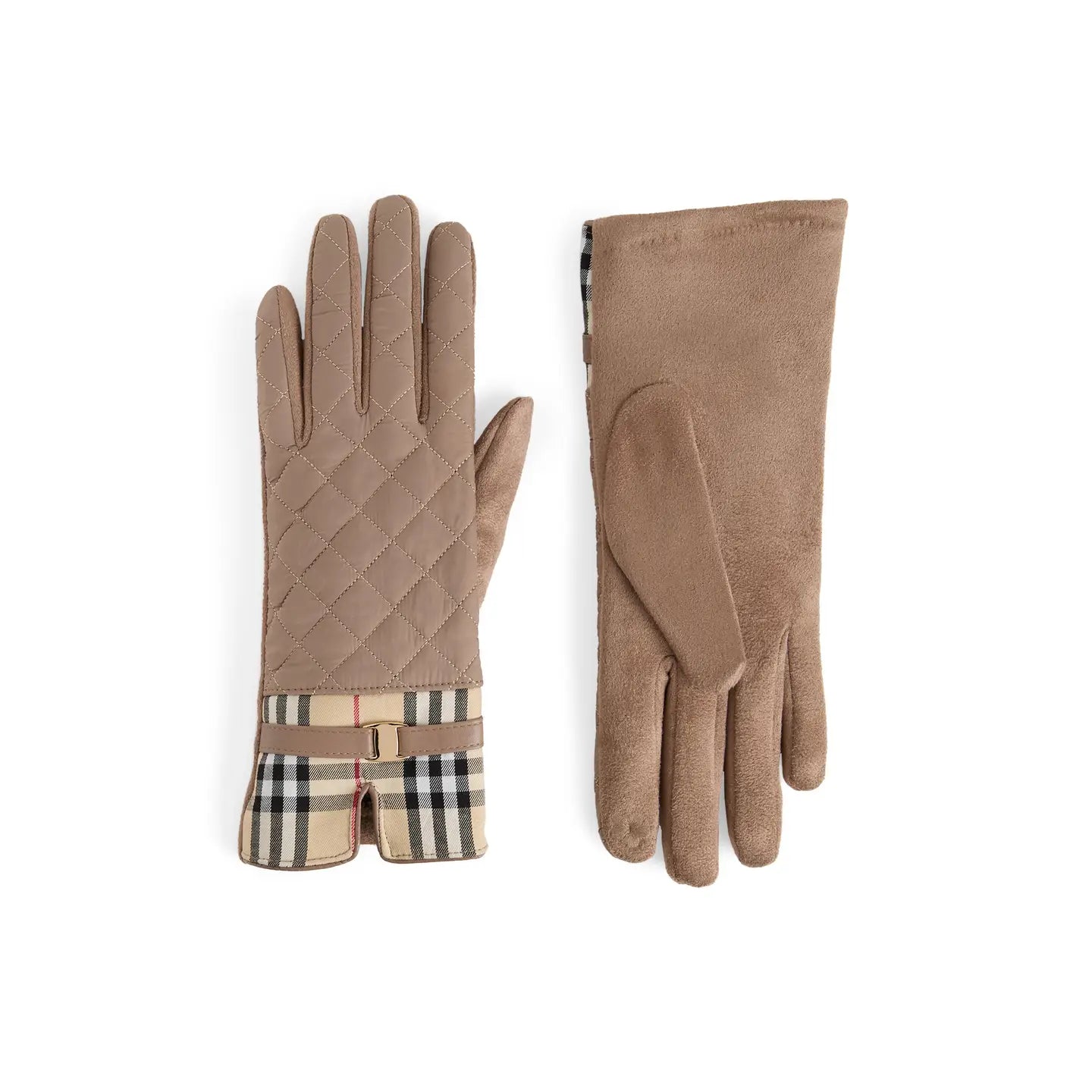 Tan Plaid Puffer Touchscreen Gloves