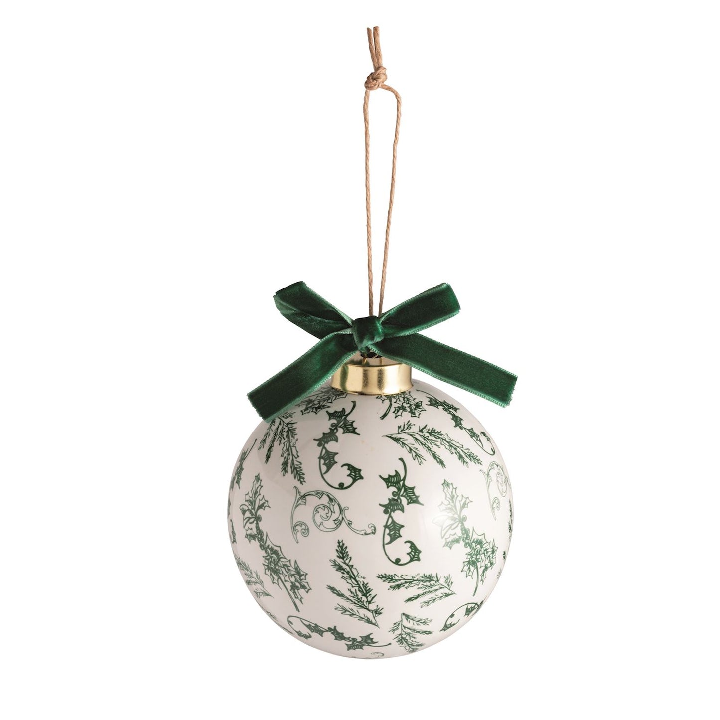 Green Toile Ball Ornament Merry Christmas