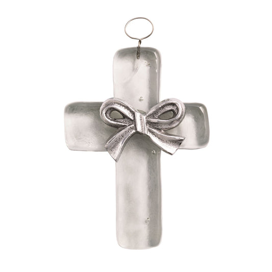 Mudpie Glass Ornament Cross w/Bow