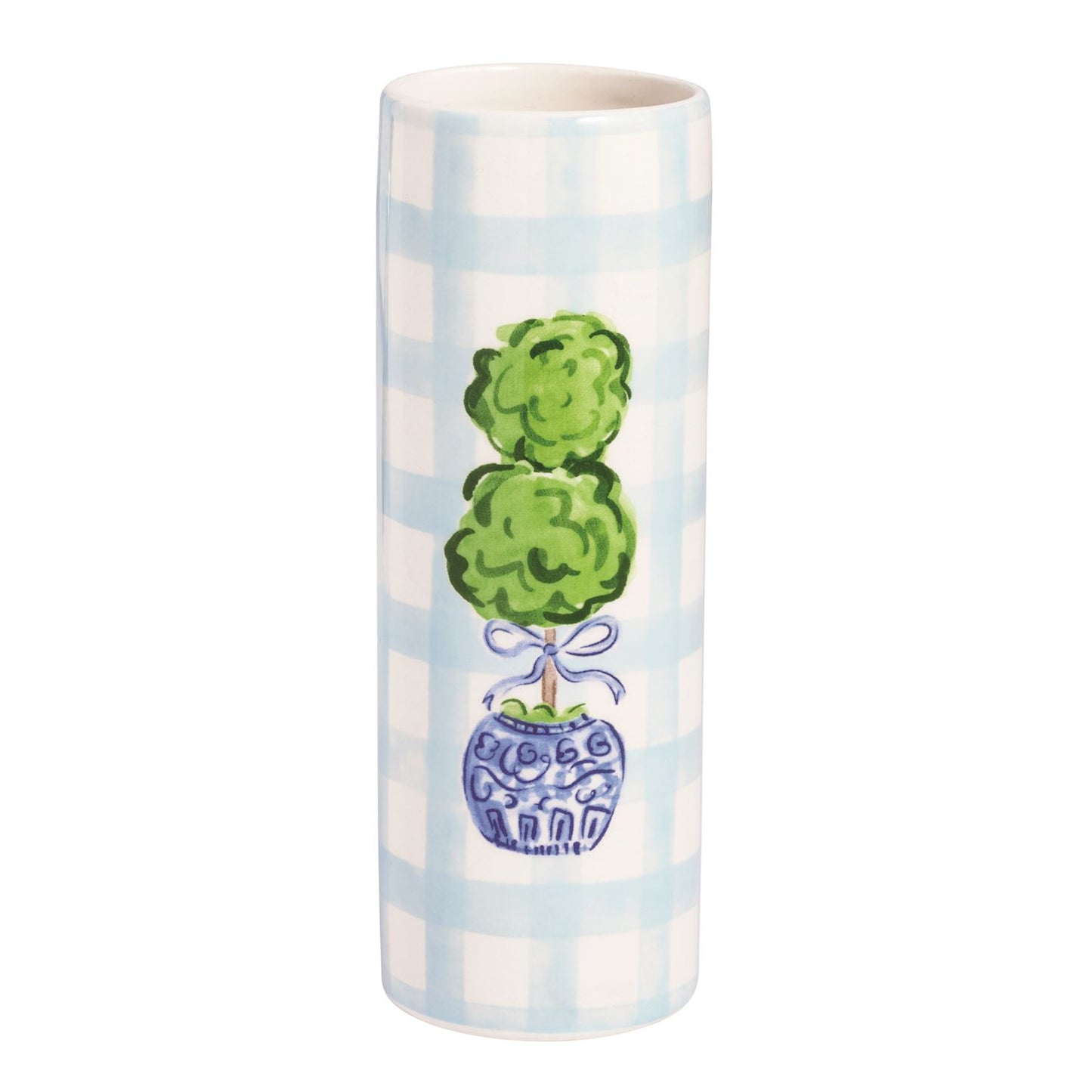 Mudpie Stem Vase Topiary and Gingham Pattern