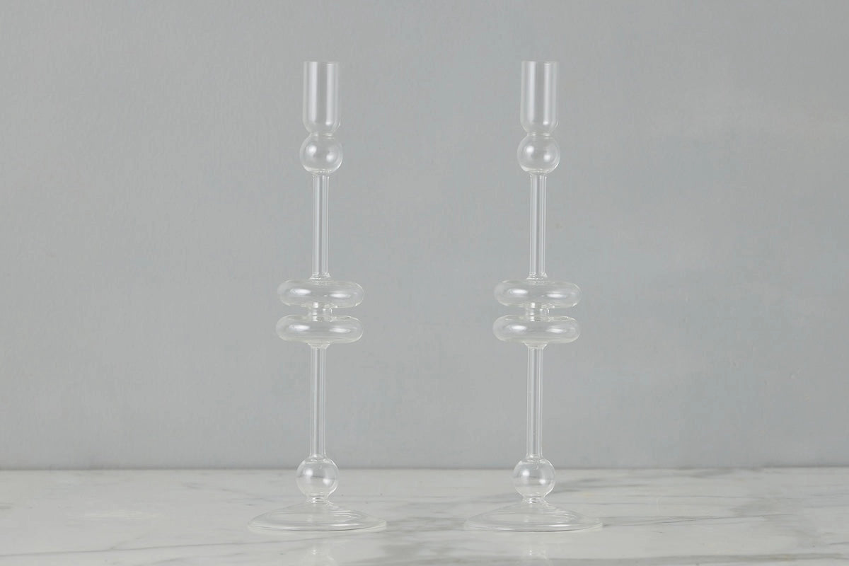 Clear Glass Candlestick Large
