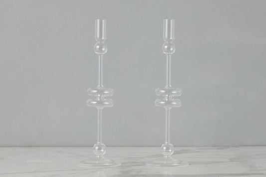 Clear Glass Candlestick Large
