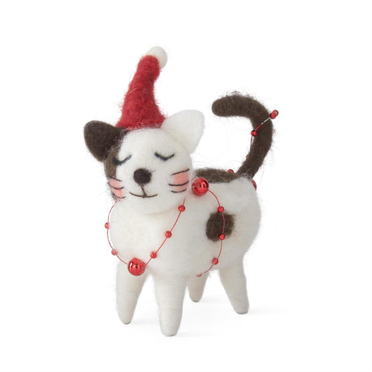 Wool Cat w/Red Hat Ornament