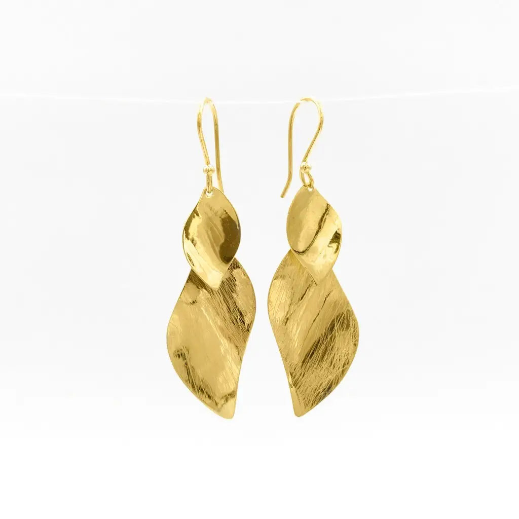 Gold Hook Double Leaf Earrings