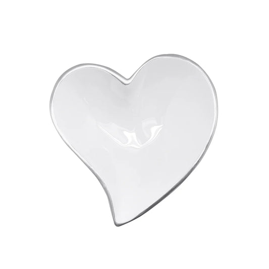 Heart-shaped silver dish with white enameled surface 
