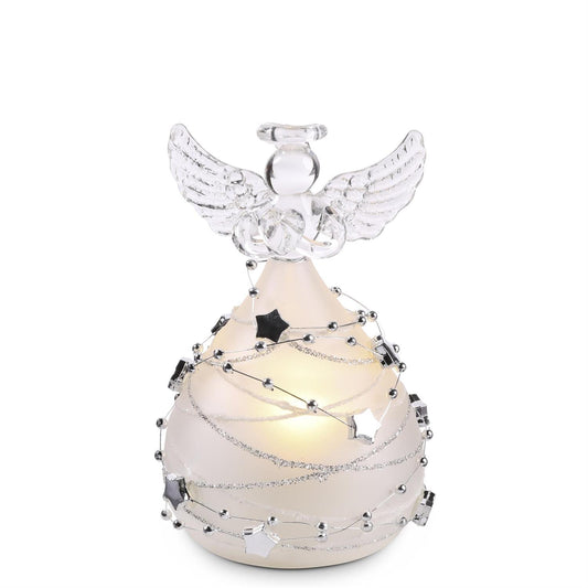 LED 4.25" Angel with Silver Star Garland and Timer