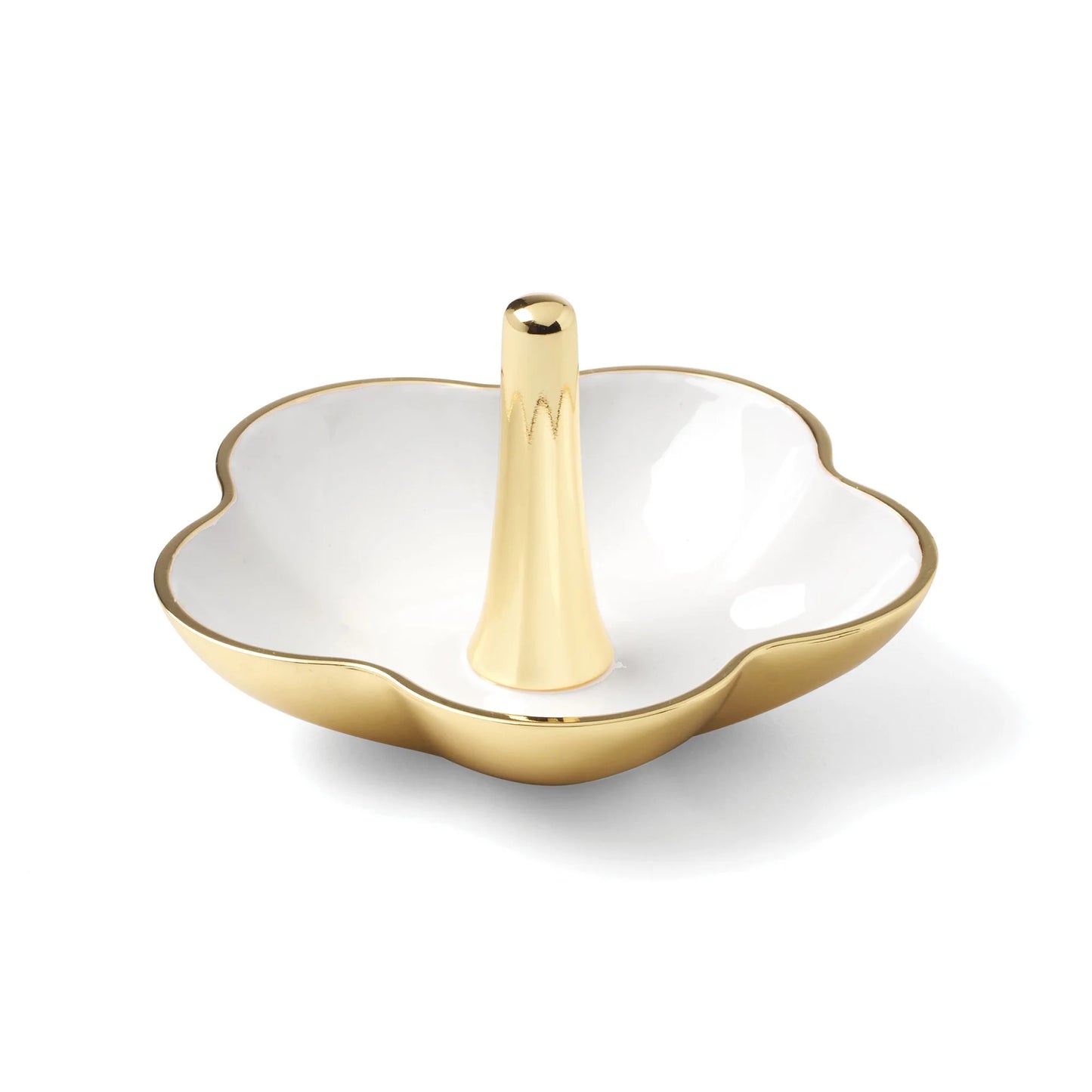 Gold and white ring holder on a white background