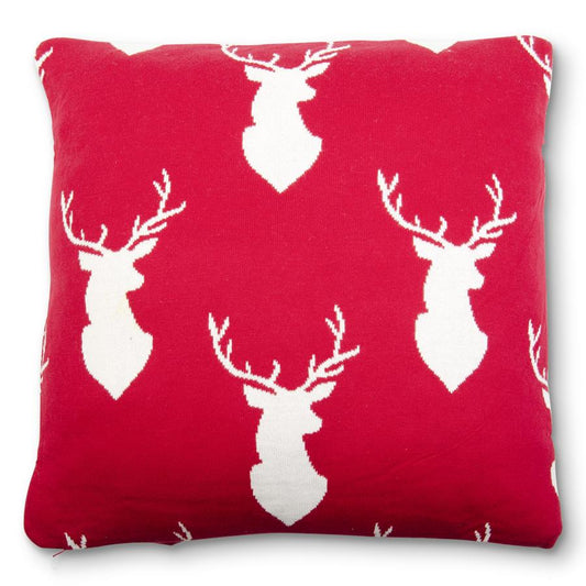 Cotton Knit Red and White Deer Head Pillow
