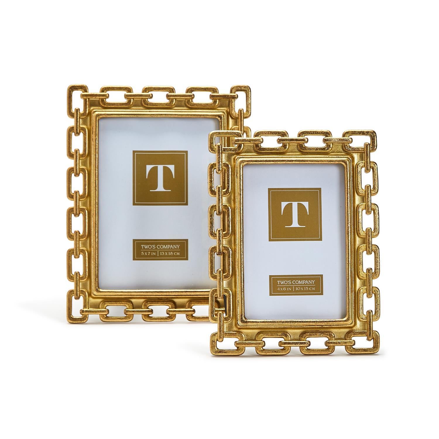 set of 2 gold chain picture frames  4x6 and 5x7