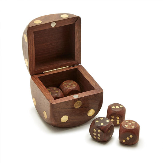 Wooden Dice Box with 6 Dice