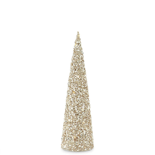 LED Champagne Sequins and Bead Embellished Tree w/Timer Small