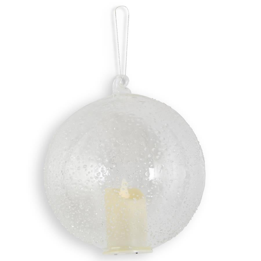 LED Textured Clear Glass Ornament with Timer 5.75"